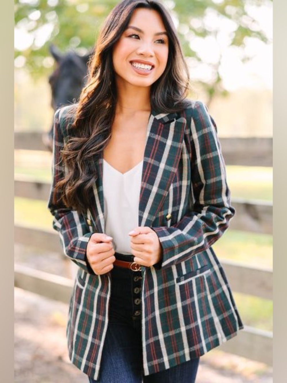 VICI Ivy League Forest Green Plaid Blazer Size M Dark Academia